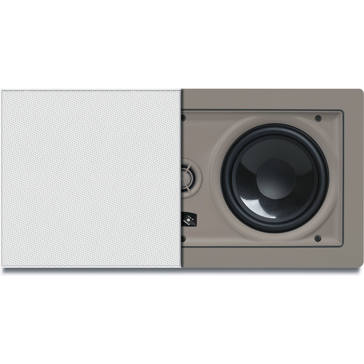 Inwall LCR speaker with dual 5¼" graphite woofers and pivoting 1